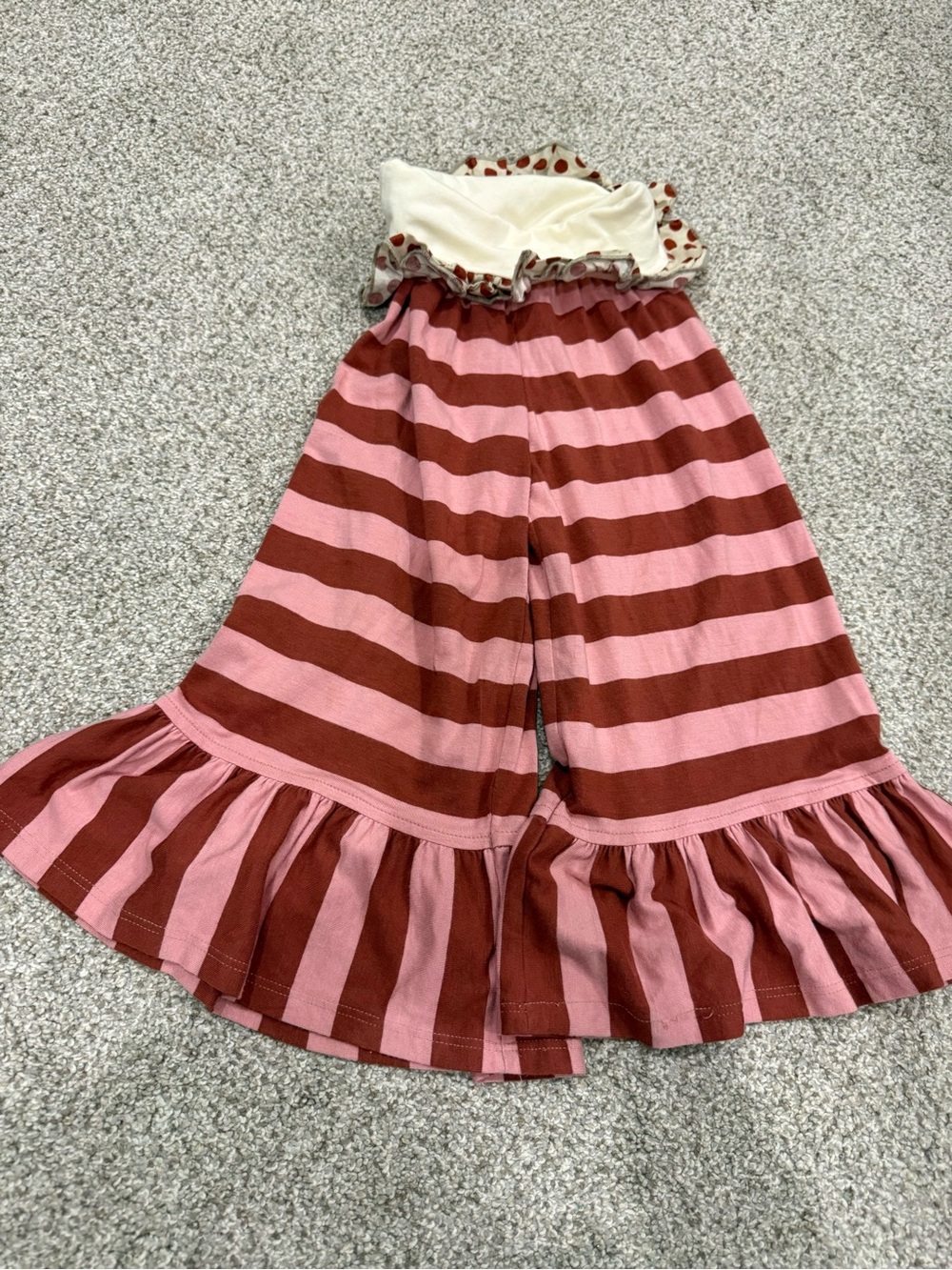 Persnickety Pink and Rust Striped Ruffle Skirted Pants